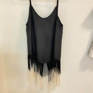 Tank with fringe and open back